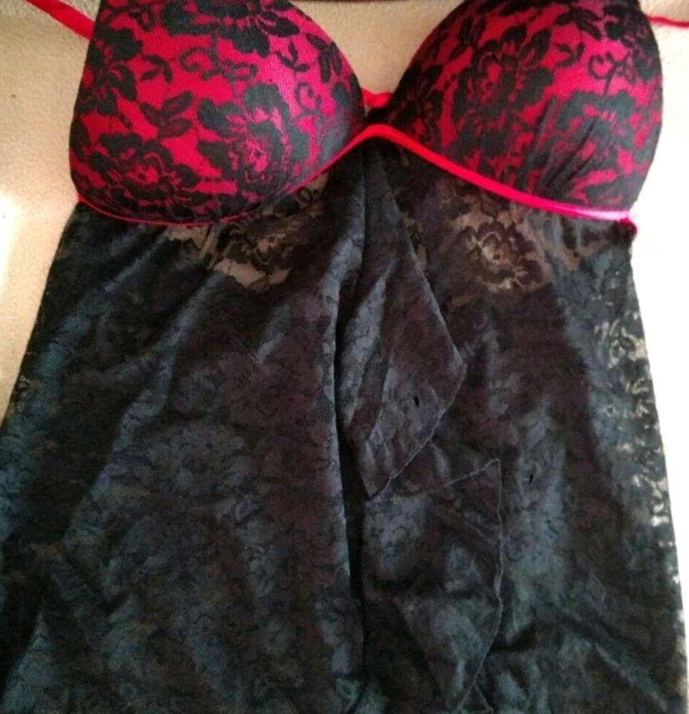 Red and black lace teddy